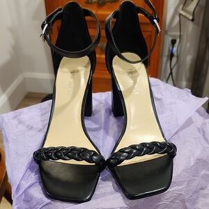 NWOT Nine West Black Braided Strap Heels, Size 7.5